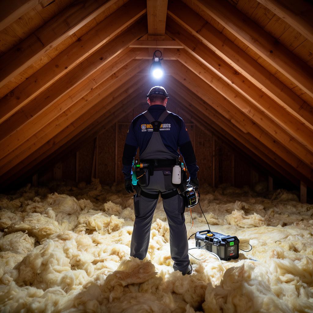 Attic showing areas of damage requiring repair after rodent infestation