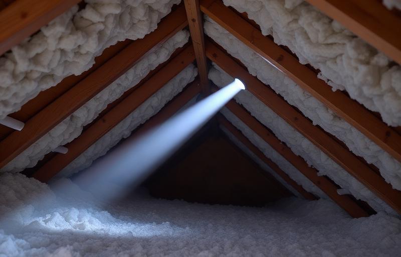 Attic inspection with flashlight beam