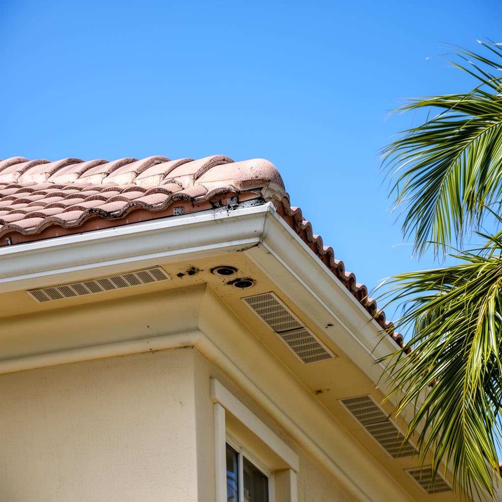 Miami home roofline showing properly sealed and maintained soffit area